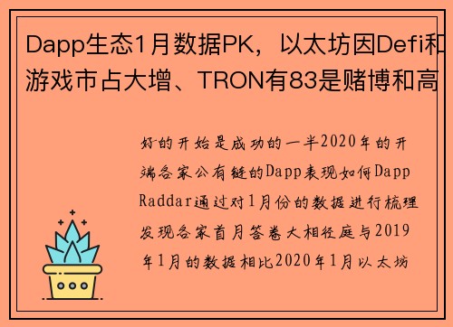 Dapp生态1月数据PK，以太坊因Defi和游戏市占大增、TRON有83是赌博和高风险用户